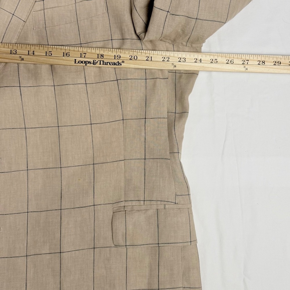 Lands End Sport Coat Blazer Tan Window Pane 100% Linen Country Club - Picture 9 of 15